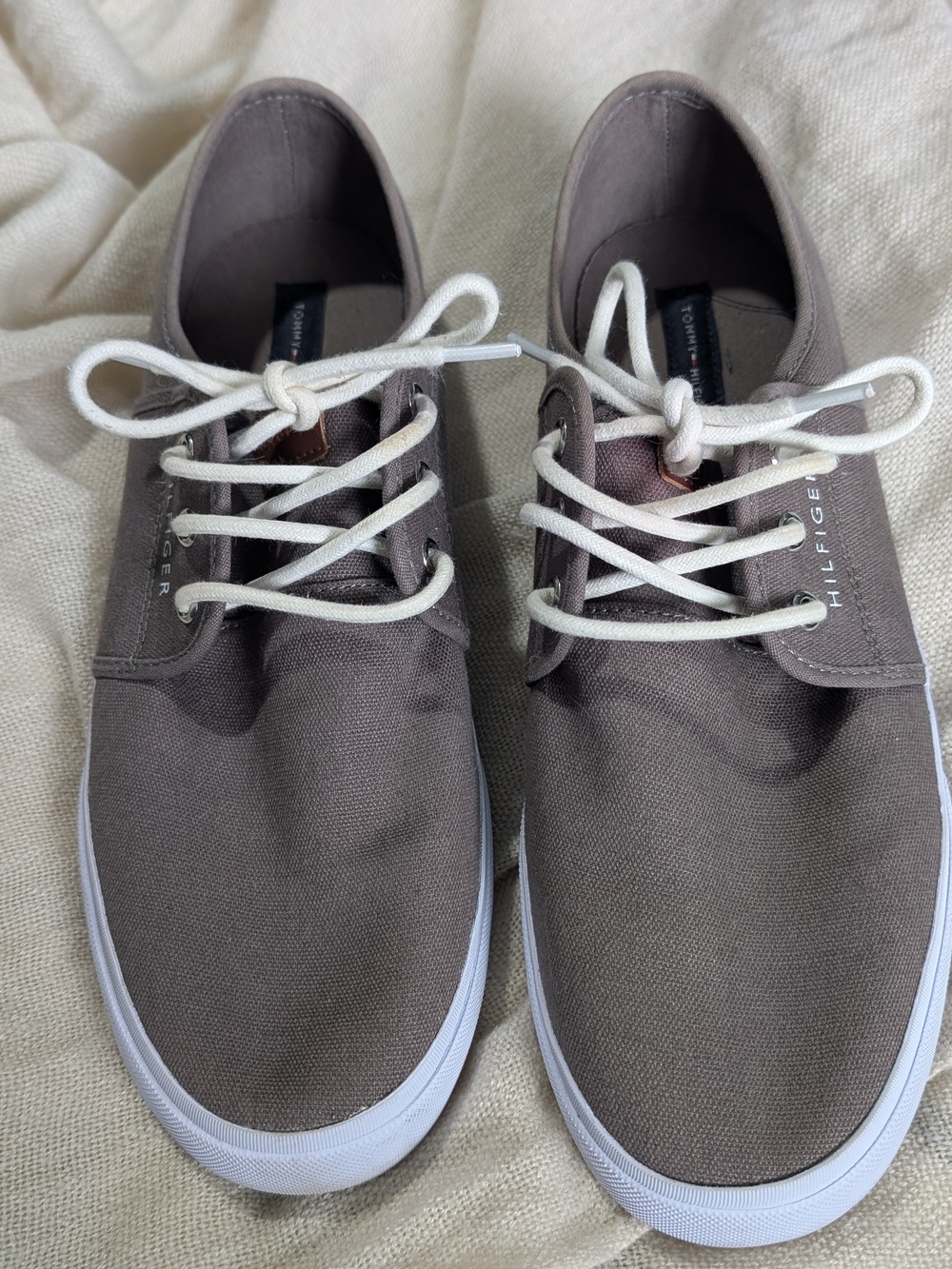 Tommy Hilfiger Men’s Taupe Canvas Sneakers with White Laces